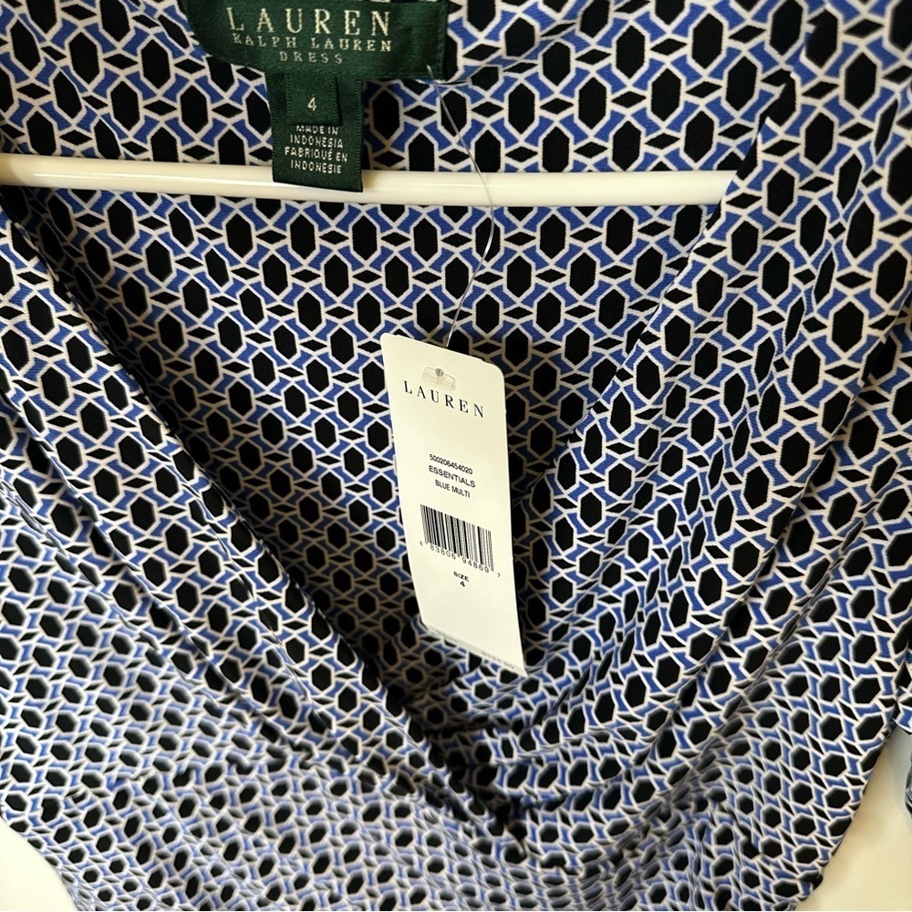 Lauren Ralph Lauren blue essentials geometric V neck dress women’s size 4 - Picture 13 of 14